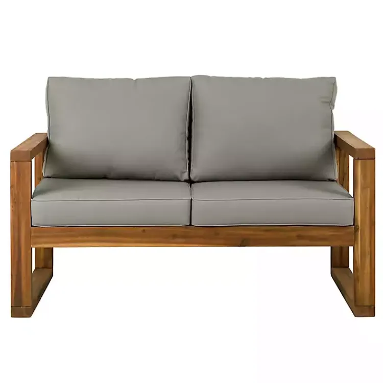 Outdoor Seating-Kirklands Home Brown Acacia Outdoor Loveseat with Cushions Gray