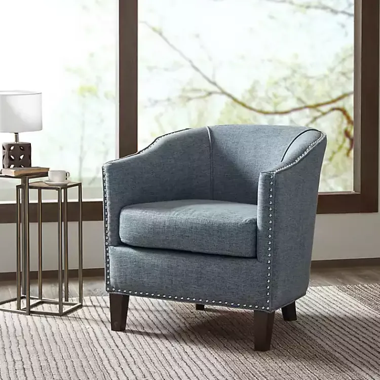 Accent Chairs-Kirklands Home Emery Barrel Accent Chair Blue