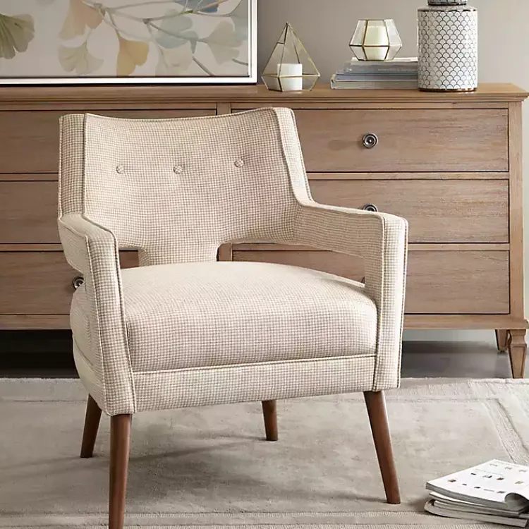 Accent Chairs-Kirklands Home Open Back Mid-Century Modern Armchair Ivory