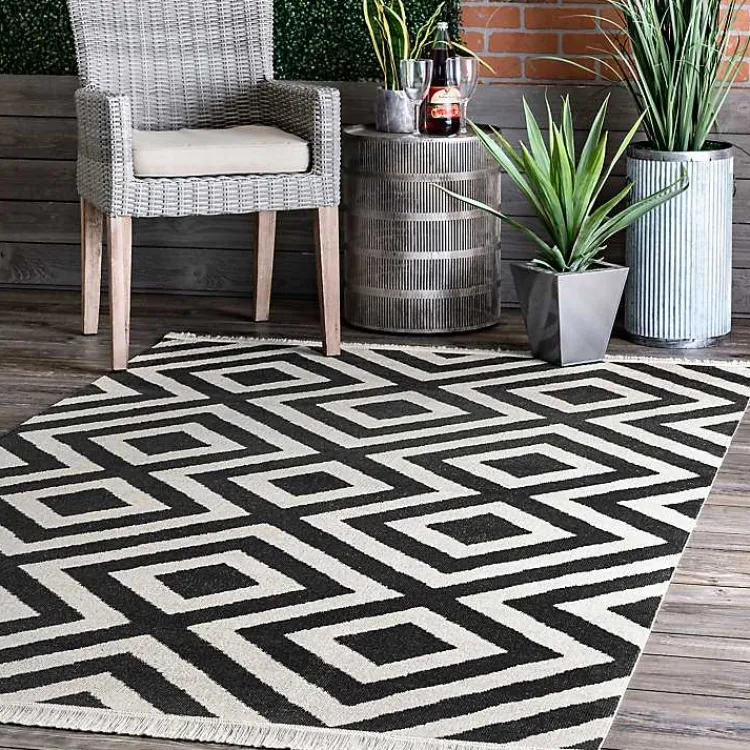 Outdoor Rugs-Kirklands Home Rain Diamond Fringe Indoor/Outdoor Area Rug, 5x8