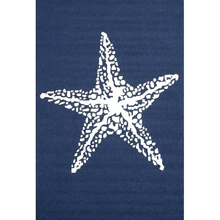 Outdoor Rugs-Kirklands Home Navy Starfish Hooked Indoor/Outdoor Area Rug, 7x9