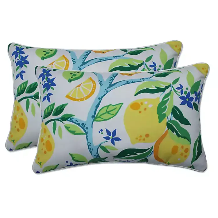 Outdoor Cushions & Pillows-Kirklands Home Lemon Vine Outdoor Lumbar Pillows, Set of 2