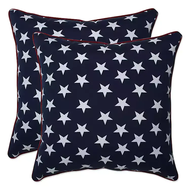 Outdoor Cushions & Pillows-Kirklands Home Navy Stars Outdoor Throw Pillows, Set of 2