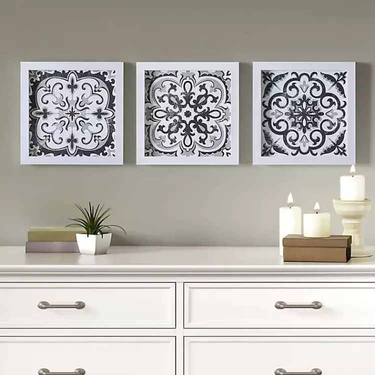 Framed Art-Kirklands Home Black and White Tile Framed Art Prints, Set of 3