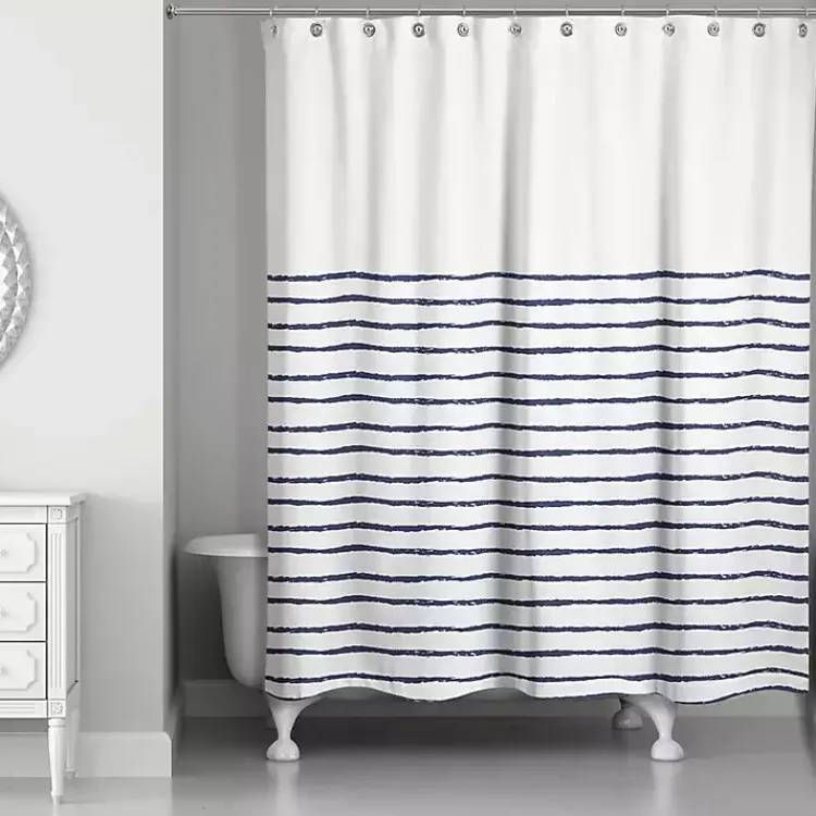 Shower Curtains-Kirklands Home Blue Colorblock Striped Shower Curtain