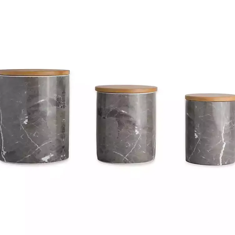 Kitchen Storage-Kirklands Home Black Marble Ceramic Canisters, Set of 3