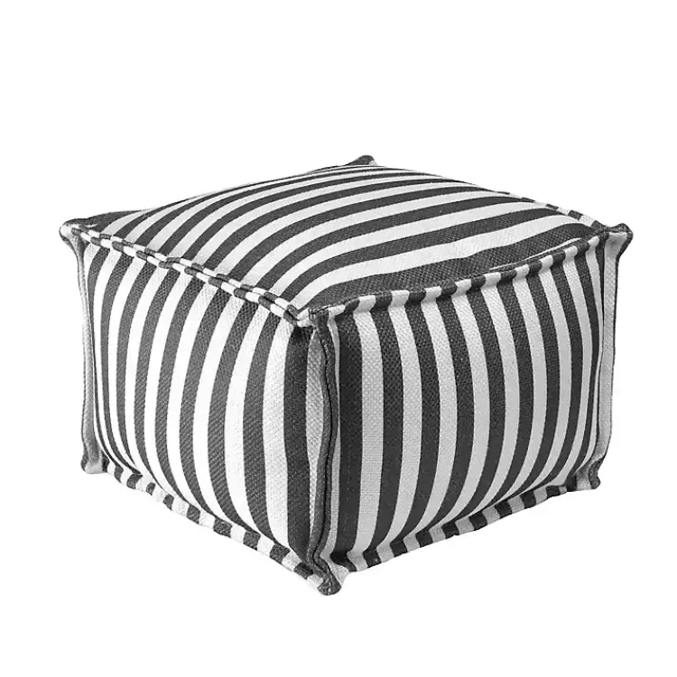 Outdoor Cushions & Pillows-Kirklands Home Striped Outdoor Pouf Gray