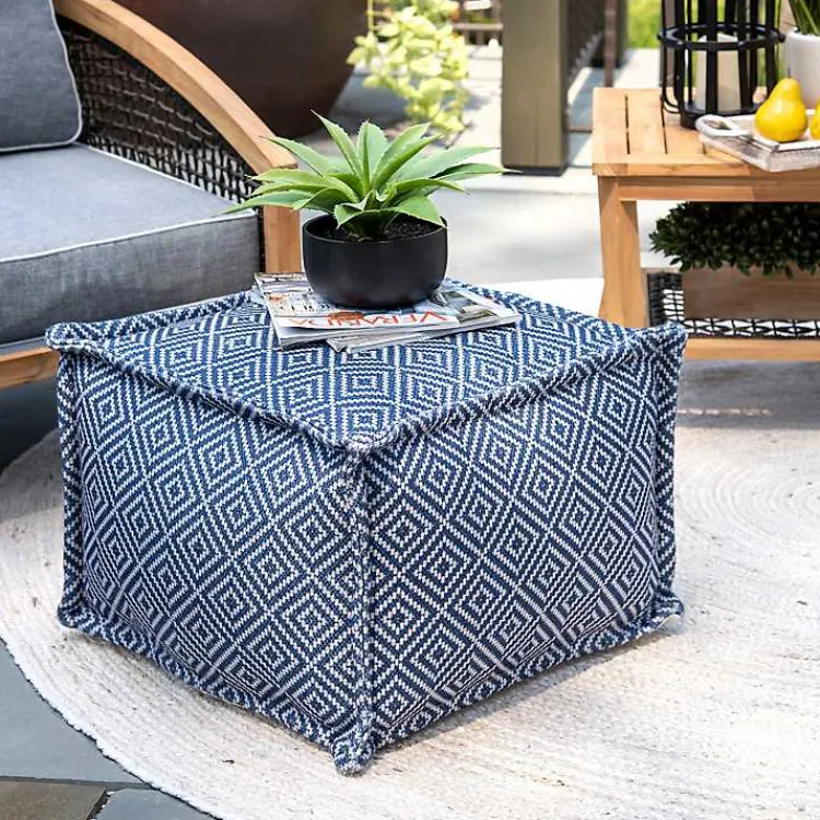 Outdoor Cushions & Pillows-Kirklands Home Blue Diamond Outdoor Pouf