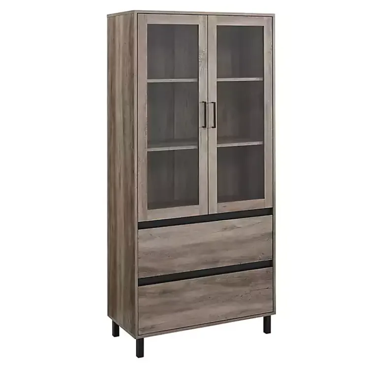 Cabinets & Sideboards-Kirklands Home Wash Glass Door Storage Hutch Gray