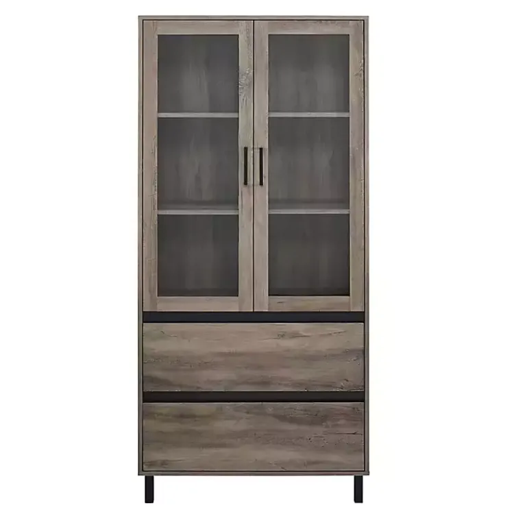 Cabinets & Sideboards-Kirklands Home Wash Glass Door Storage Hutch Gray