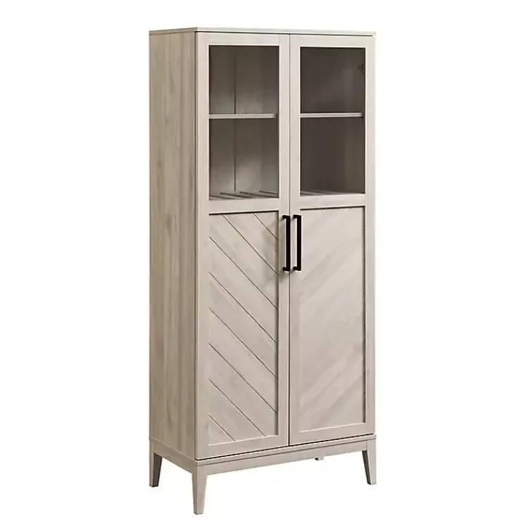 Cabinets & Sideboards-Kirklands Home Birch Chevron Wooden Storage Cabinet Tan