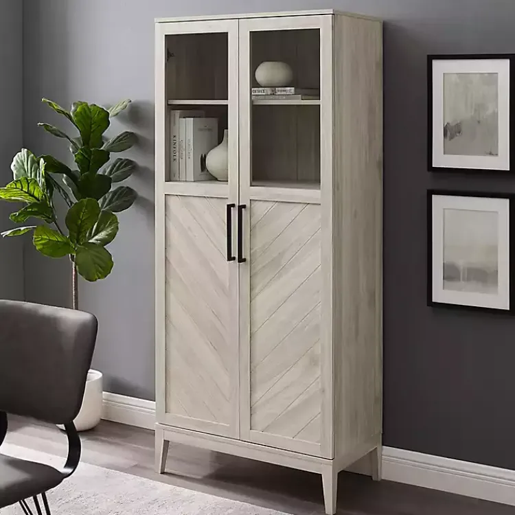 Cabinets & Sideboards-Kirklands Home Birch Chevron Wooden Storage Cabinet Tan