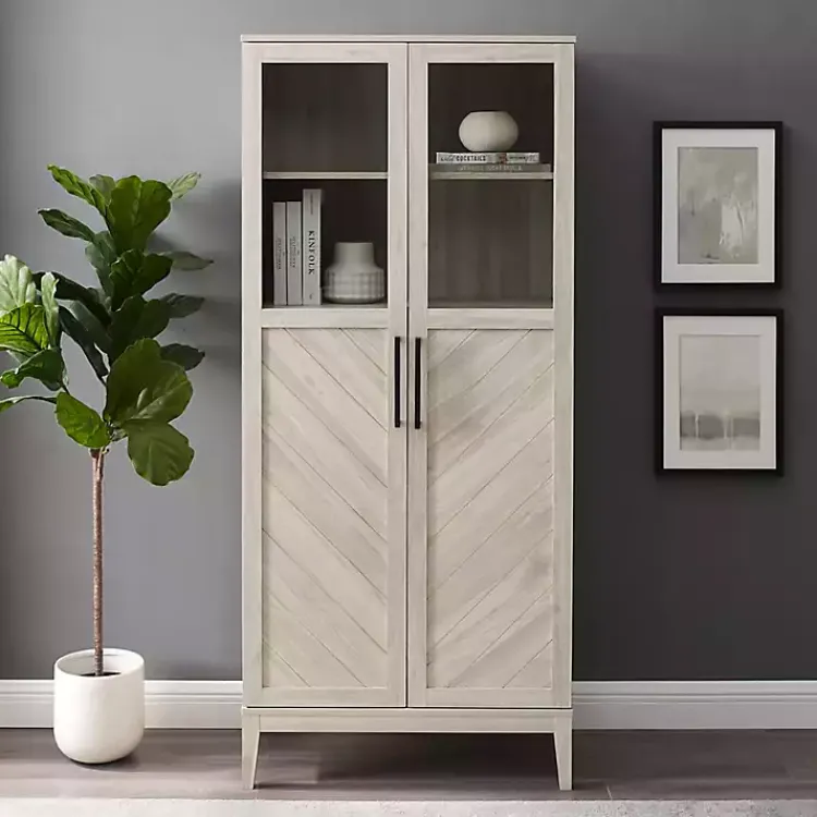 Cabinets & Sideboards-Kirklands Home Birch Chevron Wooden Storage Cabinet Tan