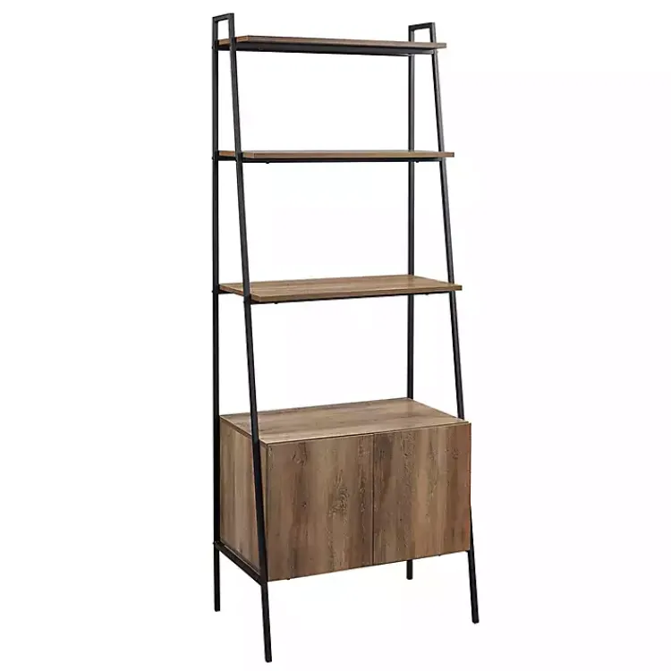 Bookshelves-Kirklands Home Reclaimed Wood Modern Ladder Bookcase with Cabinet