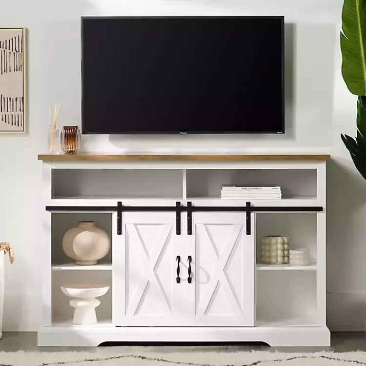 Tv Stands & Media Consoles-Kirklands Home Highboy Sliding Barn Door Media Cabinet White