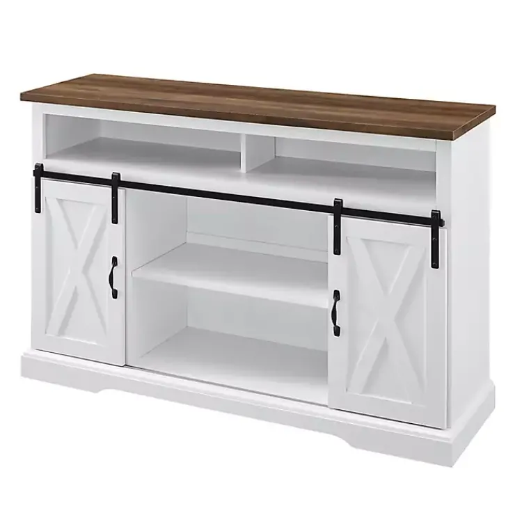 Tv Stands & Media Consoles-Kirklands Home Highboy Sliding Barn Door Media Cabinet White