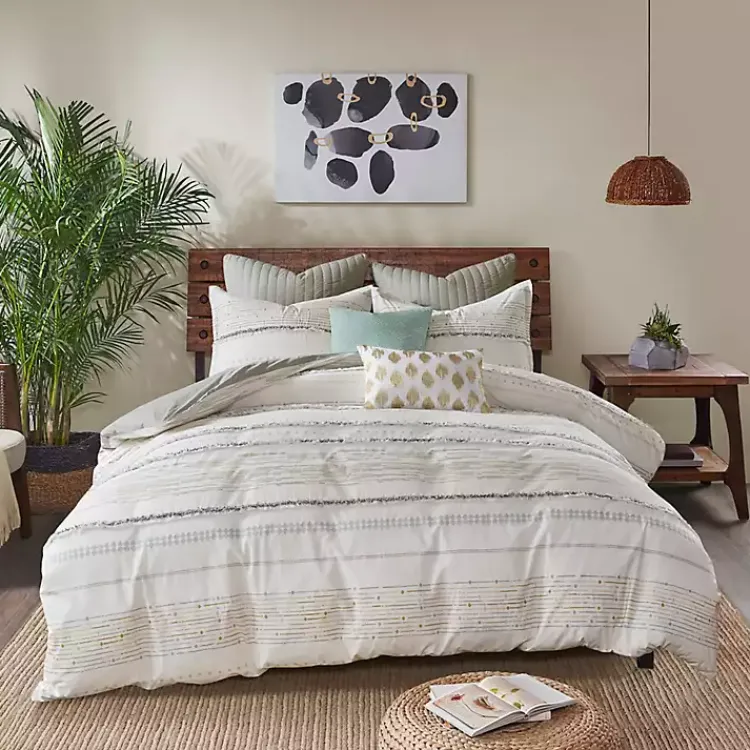 Comforters-Kirklands Home Neutral Stripe Full/Queen 3-pc. Comforter Set