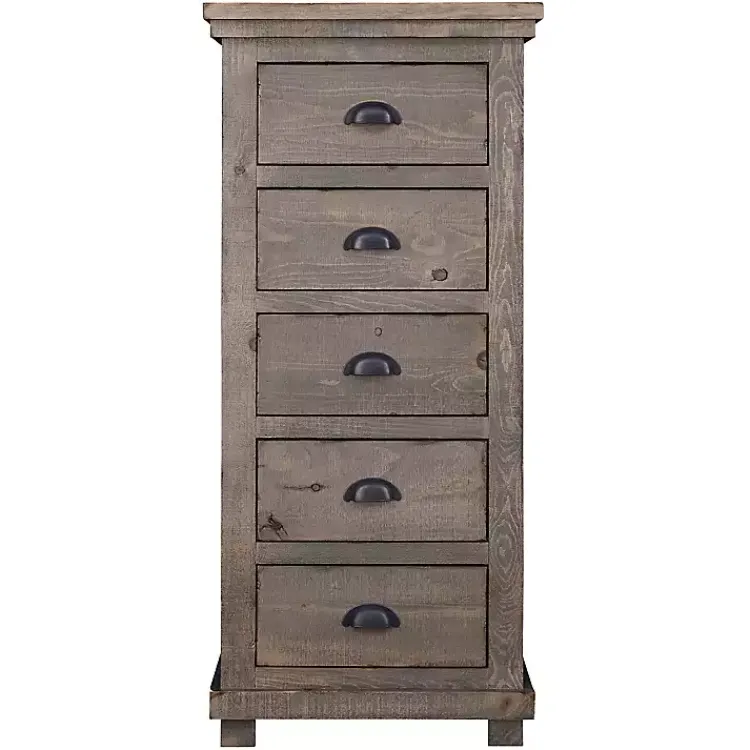 Dressers & Chests-Kirklands Home Weathered Wooden 5-Drawer Willow Chest Gray