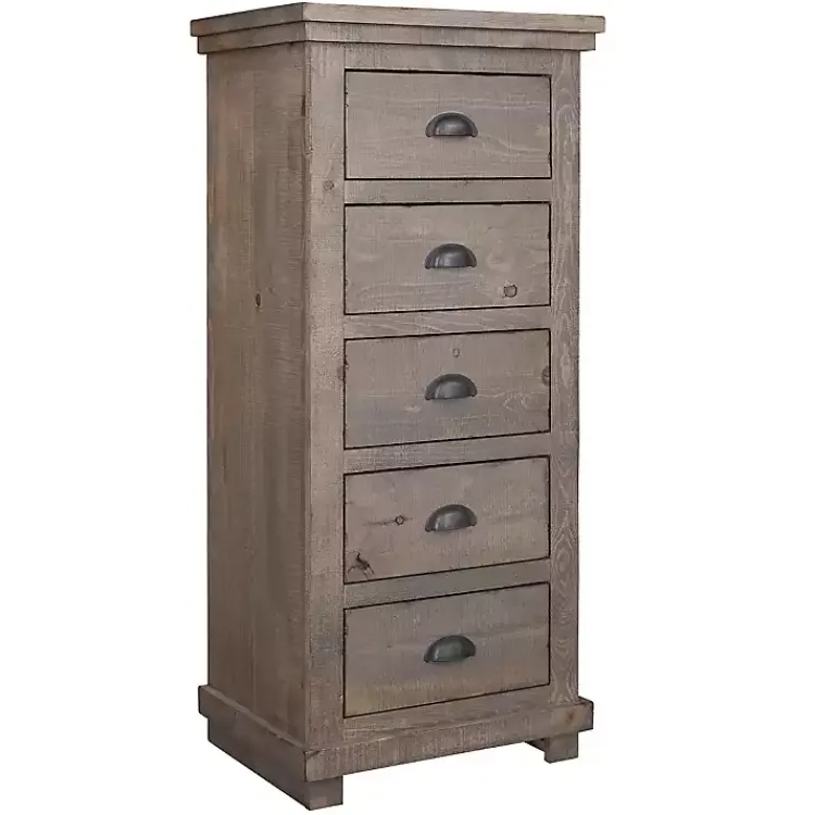 Dressers & Chests-Kirklands Home Weathered Wooden 5-Drawer Willow Chest Gray