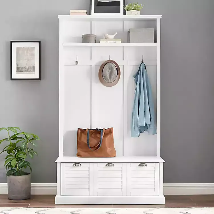 Entryway Furniture-Kirklands Home White Ellison Hall Tree with Storage Bench