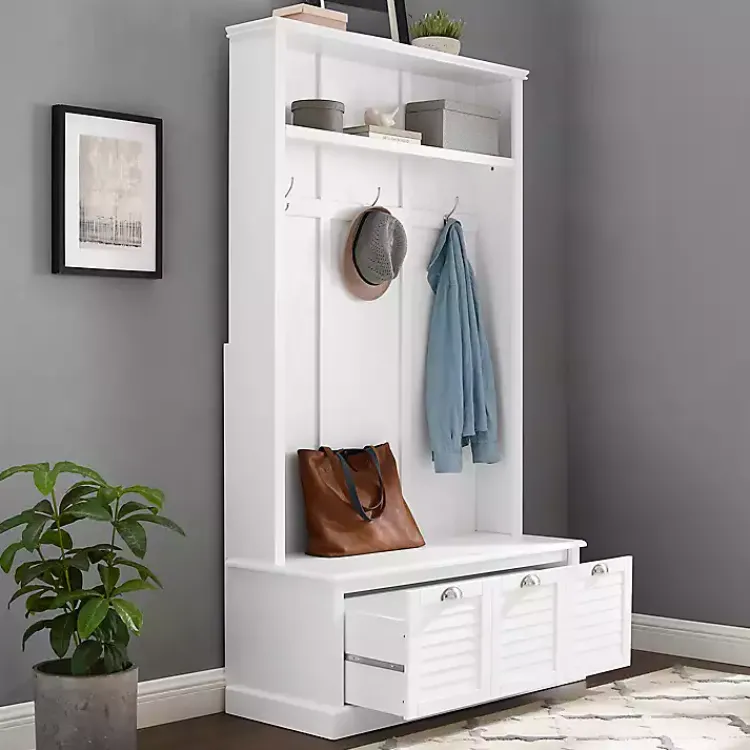 Entryway Furniture-Kirklands Home White Ellison Hall Tree with Storage Bench