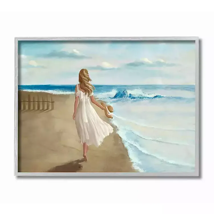 Framed Art-Kirklands Home Walk On The Beach Framed Canvas Art Print Blue