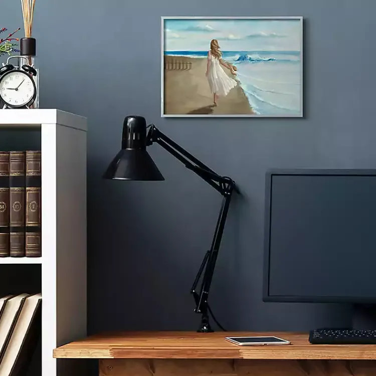 Framed Art-Kirklands Home Walk On The Beach Framed Canvas Art Print Blue