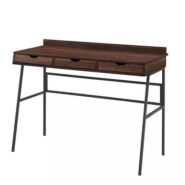 Office Furniture-Kirklands Home Dark Walnut Angled 3-Drawer Desk