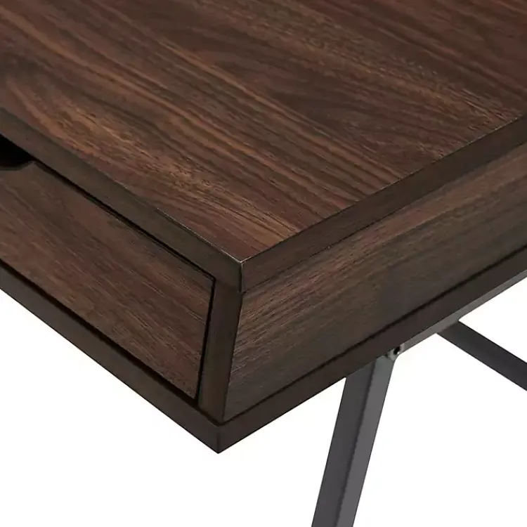 Office Furniture-Kirklands Home Dark Walnut Angled 3-Drawer Desk