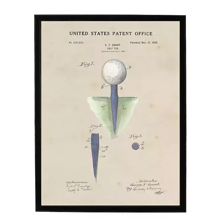 Framed Art-Kirklands Home Golf Tee Patent Framed Art Print Tan