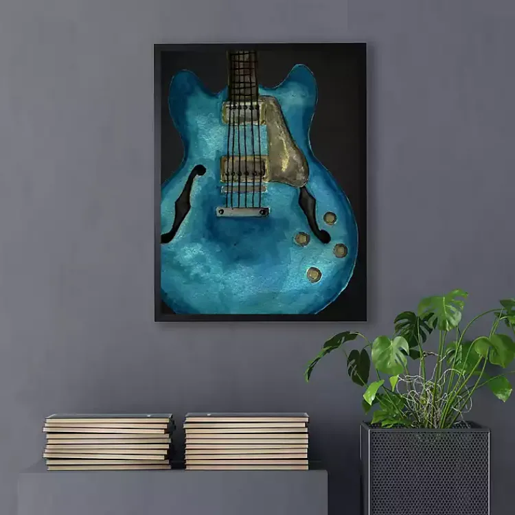 Framed Art-Kirklands Home Blue Watercolor Guitar Framed Art Print