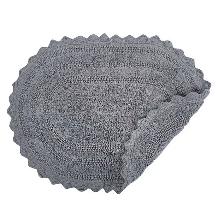 Bathroom Rugs-Kirklands Home Small Crochet Oval Bath Mat Gray