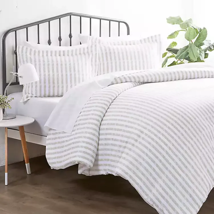 Duvets-Kirklands Home Rugged Stripes Puffed 3-pc. King Duvet Set Ivory