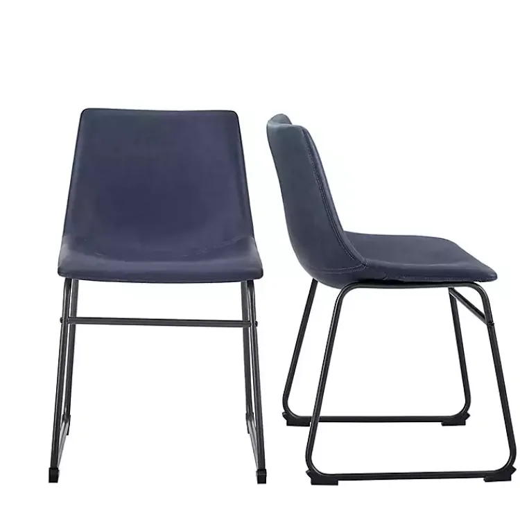 Dining Chairs-Kirklands Home Navy Leather Industrial Dining Chairs, Set of 2 Blue