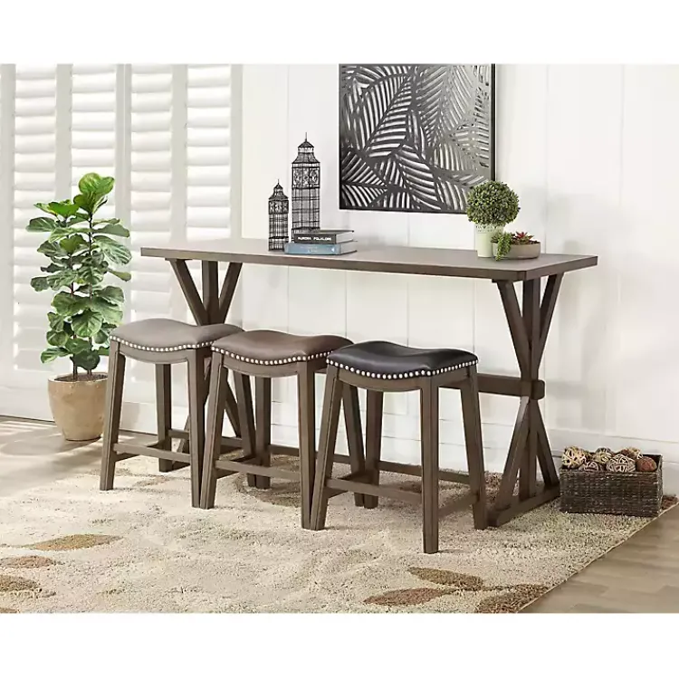 Dining Tables-Kirklands Home Dark Wooden Trestle Counter Table, 72 in. Brown