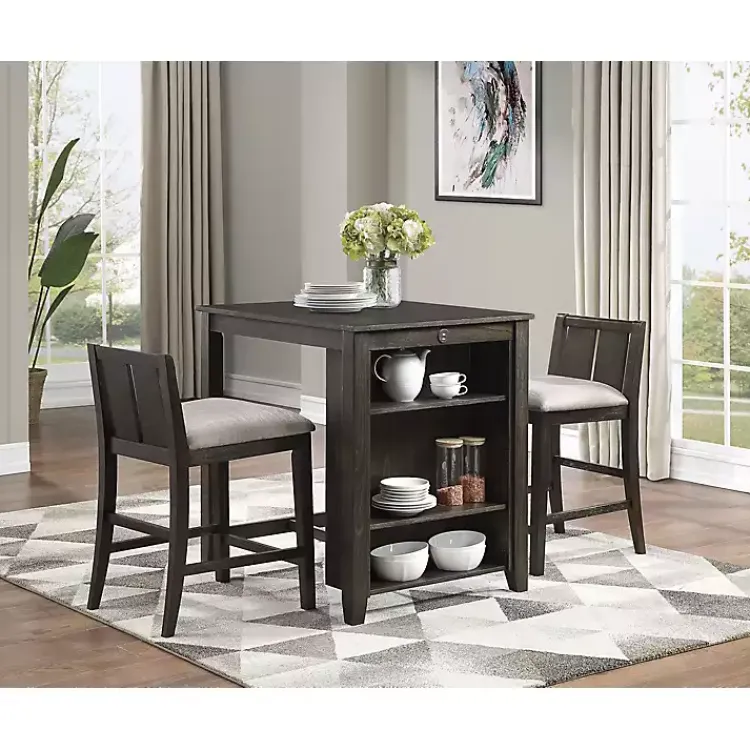 Dining Sets-Kirklands Home Walnut USB Counter Table and Stools, Set of 3 Brown