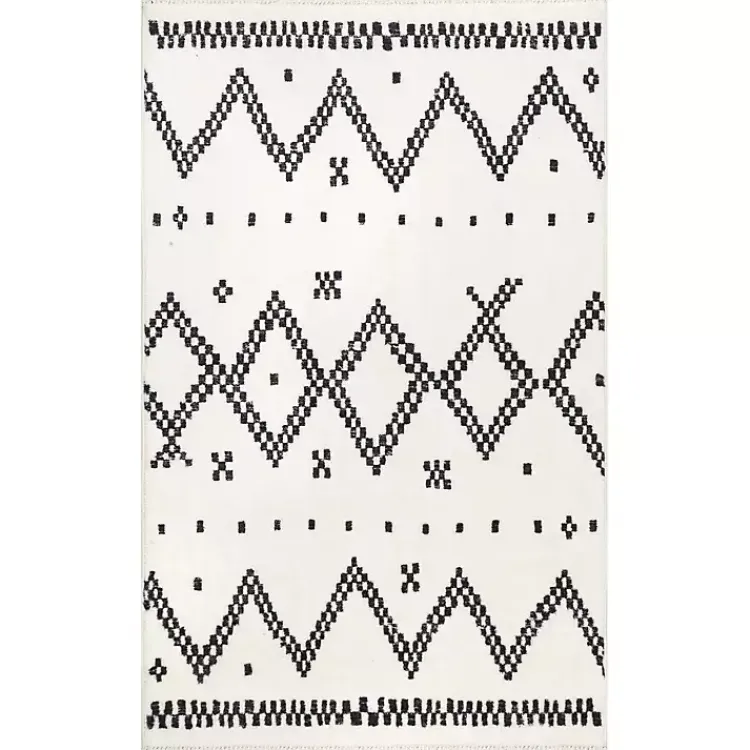 Area Rugs-Kirklands Home Black and White Tracy Fringed Area Rug, 5x8