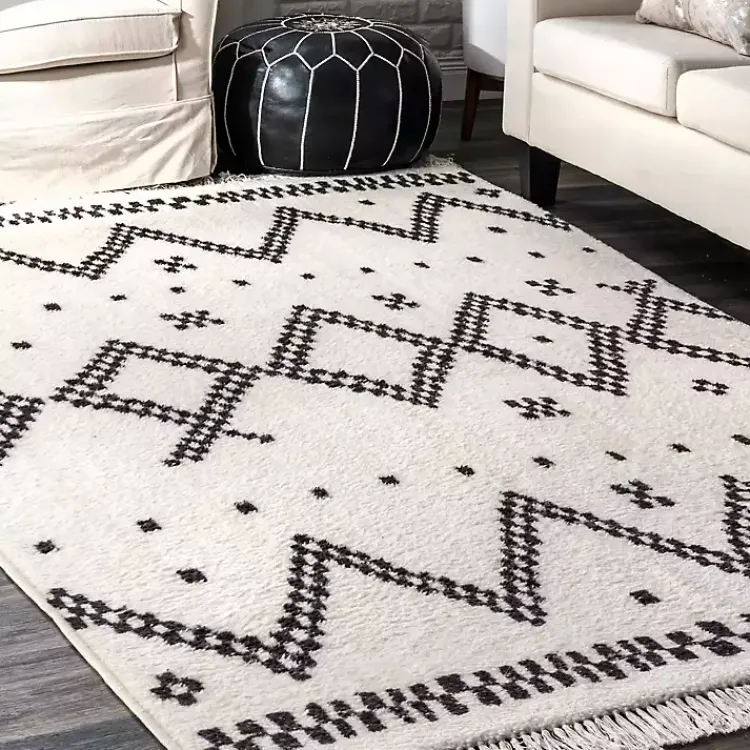 Area Rugs-Kirklands Home Black and White Tracy Fringed Area Rug, 5x8