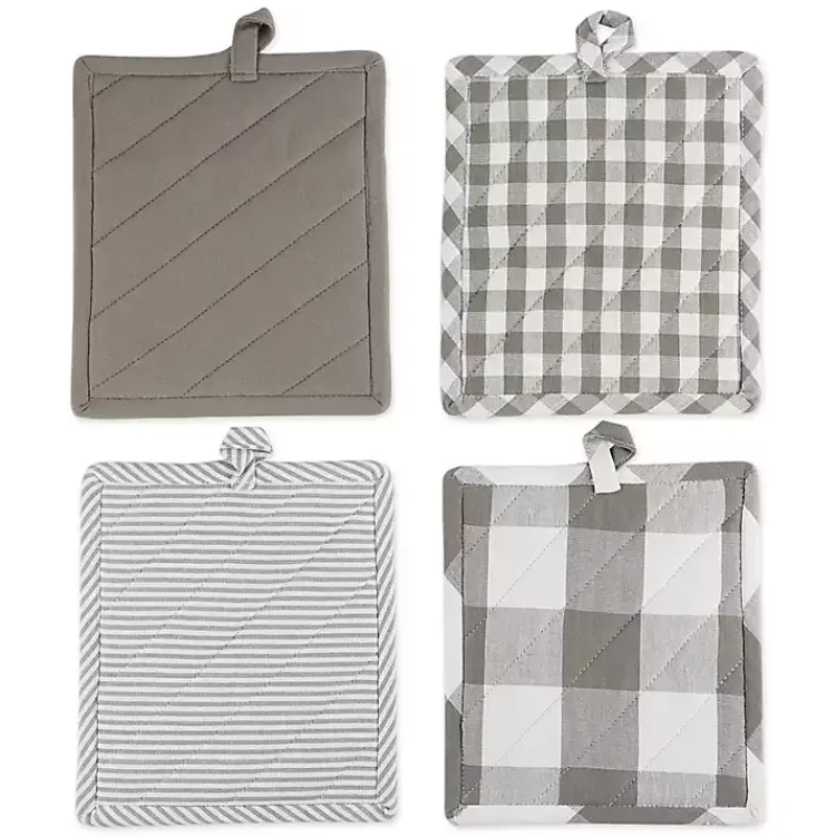 Kitchen Accessories-Kirklands Home and White Multiprint 4-pc. Pot Holder Set Gray