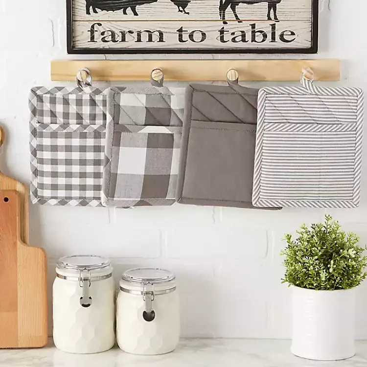 Kitchen Accessories-Kirklands Home and White Multiprint 4-pc. Pot Holder Set Gray