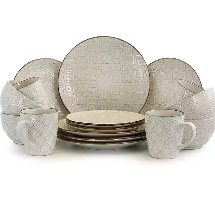 Dinnerware-Kirklands Home Cream Embossed 16-pc. Dinnerware Set Ivory