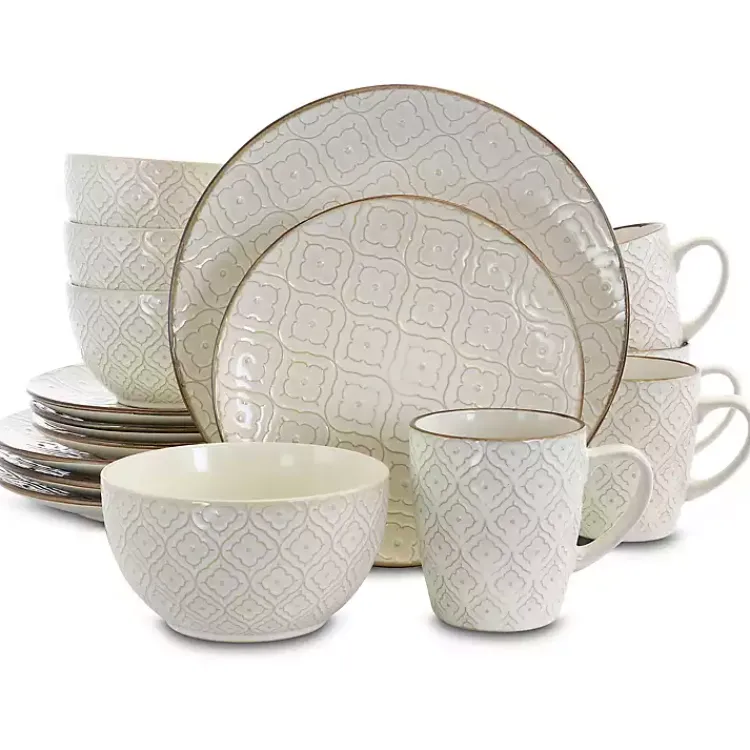 Dinnerware-Kirklands Home Cream Embossed 16-pc. Dinnerware Set Ivory