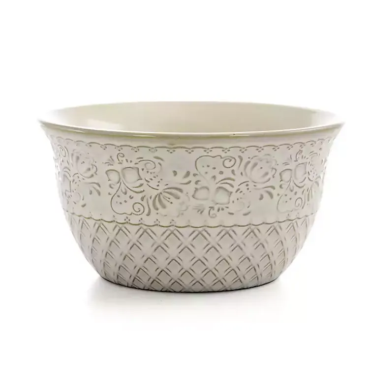 Dinnerware-Kirklands Home Cream Lotus Pattern 16-pc. Square Dinnerware Set Ivory