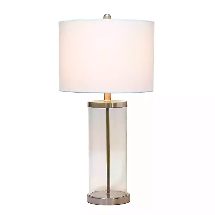 Table Lamps-Kirklands Home Clear Glass and Nickel Cylindrical Table Lamp White