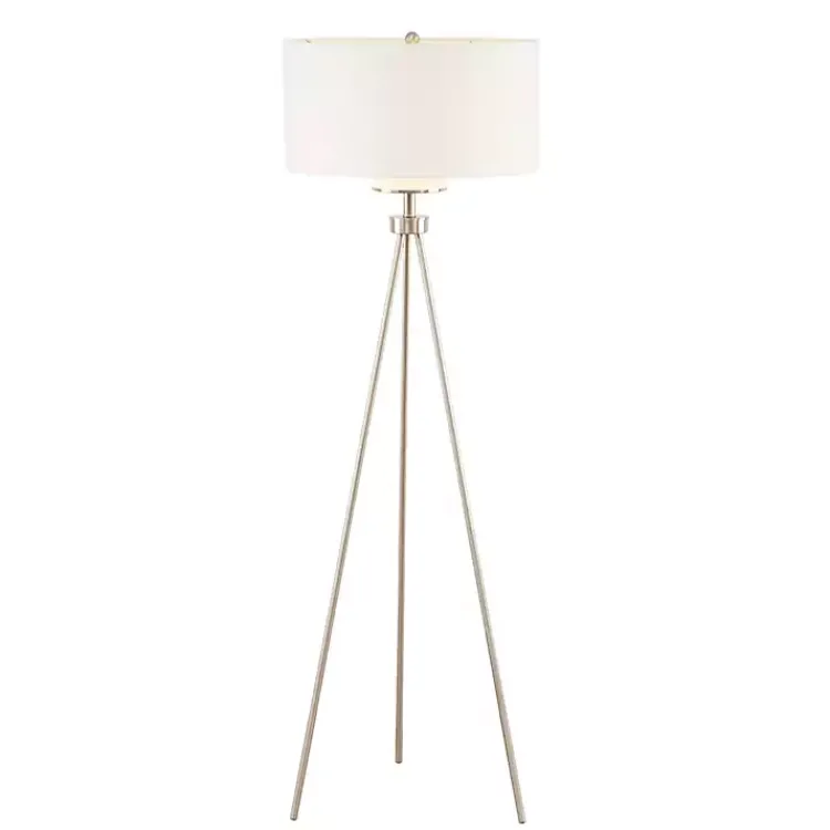Floor Lamps-Kirklands Home Silver Metal Tripod Floor Lamp White