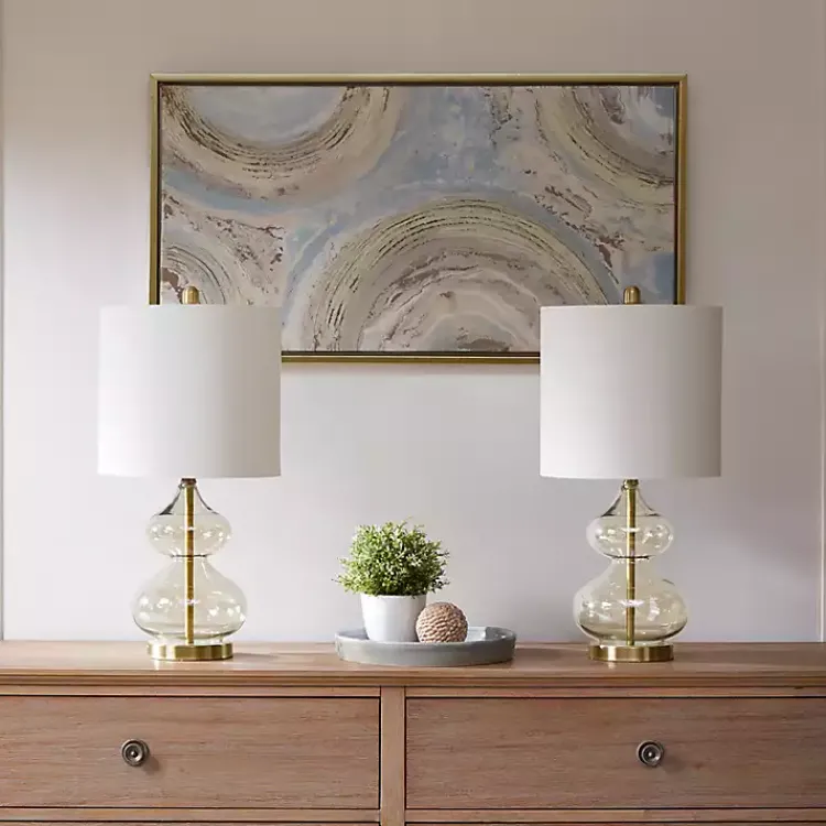 Table Lamps-Kirklands Home Curved Glass Table Lamps, Set of 2 Gold