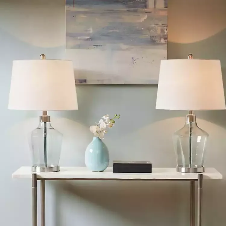 Table Lamps-Kirklands Home Gray Glass Bold Table Lamps, Set of 2 White