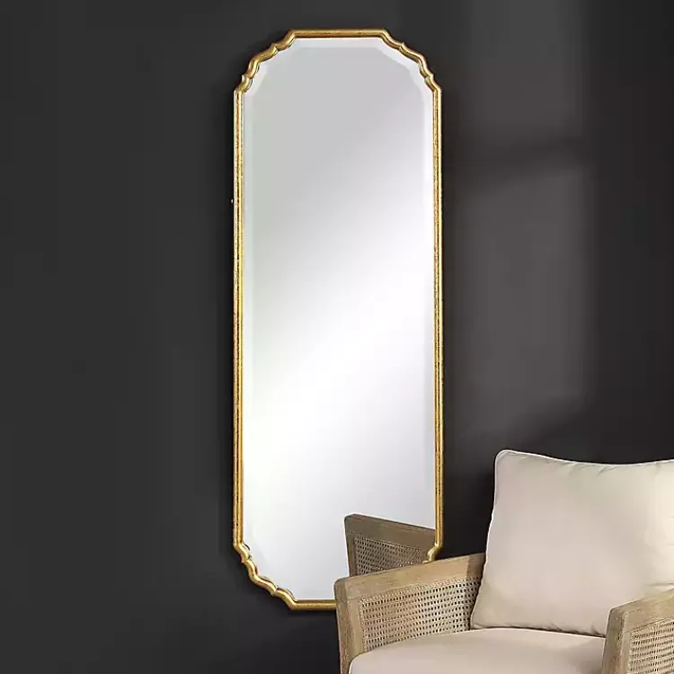 Decorative Mirrors-Kirklands Home Antique Gold Wooden Mirror with Curved Corners