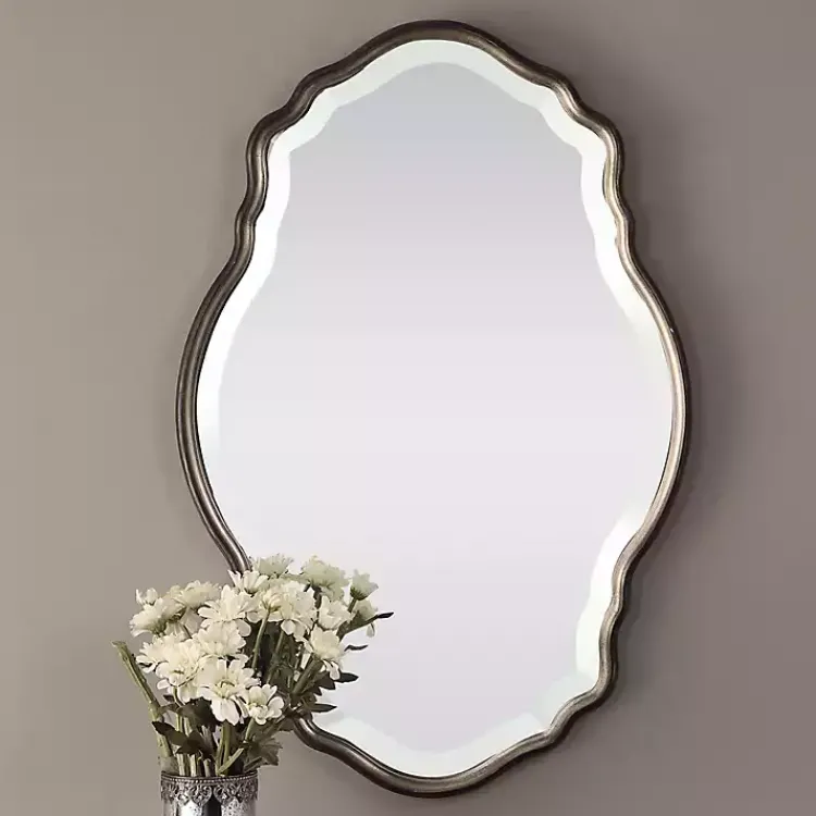 Decorative Mirrors-Kirklands Home Antique Bronze and Silver Curved Wooden Mirror