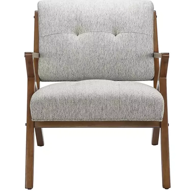 Accent Chairs-Kirklands Home Tufted Pecan Wood Mid-Century Modern Armchair Gray